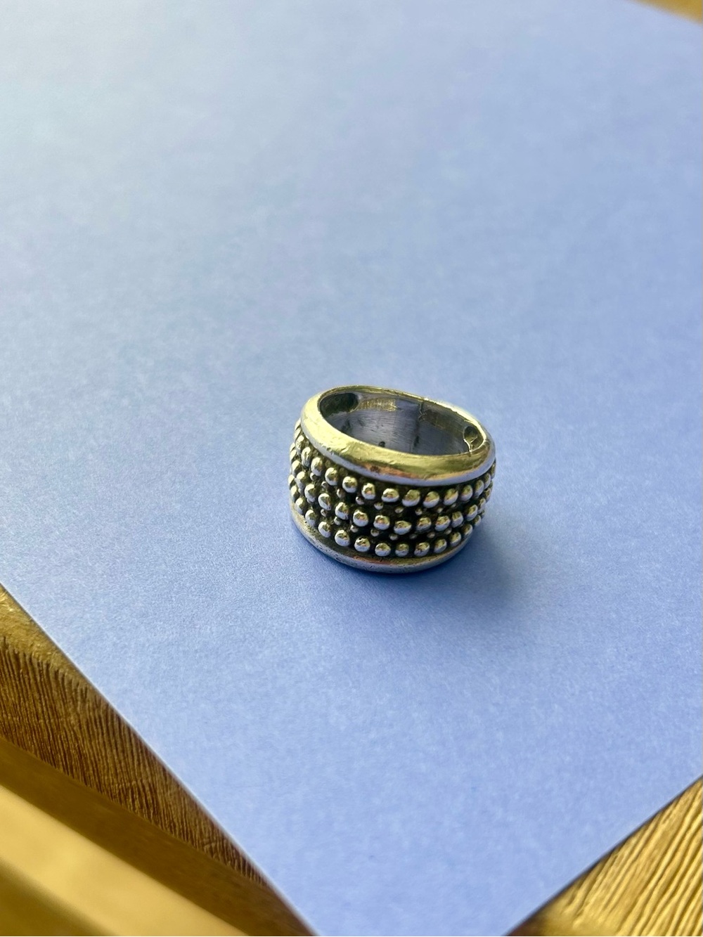 1980’s Sterling Silver 3-Row Beaded Heavy Wide Band Ring Size 7